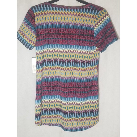 LuLaRoe Classic T shirt tribal red yellow blue polyester blend size xs READ new - Picture 2 of 11